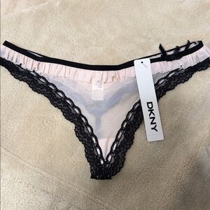 DKNY Women's Pink and Black Lace Bikini Panty
